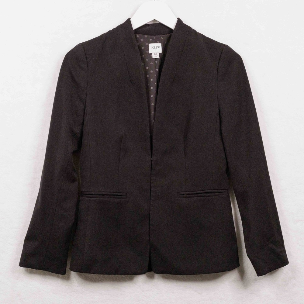 J CREW Broadway Collarless Tailored Blazer Jacket Office Corpcore Black Sz 00 - Picture 3 of 9